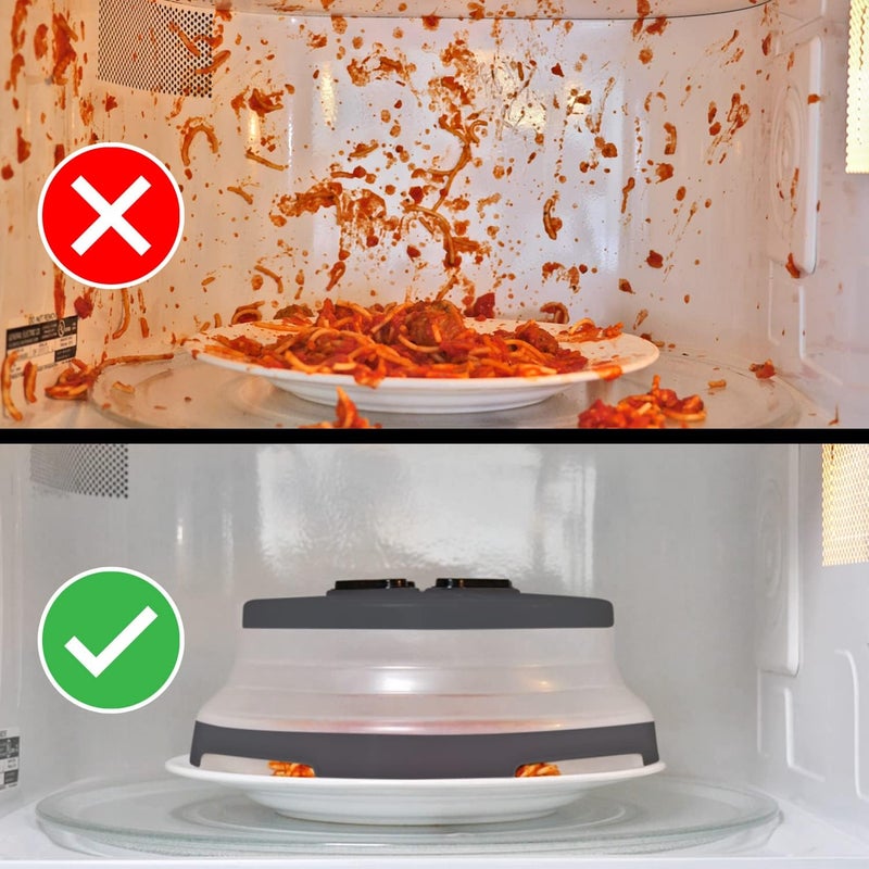 HOVER COVER Collapsible Magnetic Splatter Cover, 10-Inch Clear BPA-Free Food Lid Vented Plate Guard with Steam Vents, Anti-Splash Microwave Lid, Dishwasher Safe Space-Saving Magnetic Storage, Charcoal - Image 5