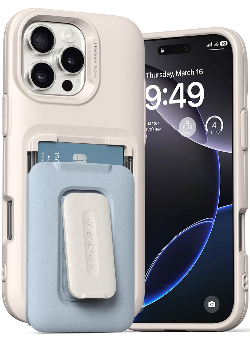VRS Design D-Wallet Orb iPhone 16 Pro MAX Case Cover Wallet [3 Card] Credit Holder Slot [Semi Automatic] Built-in [Kickstand] - Cotton Blue - Image 1