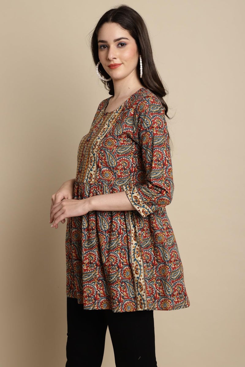 Rajnandini Women's Pure Cotton Jaipuri Printed Short Top (JOPLJPR730-S_Multicolor_S) - Image 2