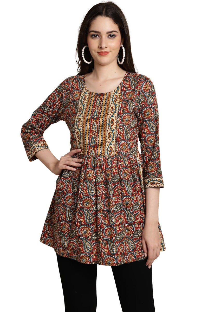 Rajnandini Women's Pure Cotton Jaipuri Printed Short Top (JOPLJPR730-S_Multicolor_S) - Image 1
