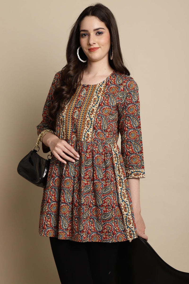 Rajnandini Women's Pure Cotton Jaipuri Printed Short Top (JOPLJPR730-S_Multicolor_S) - Image 5
