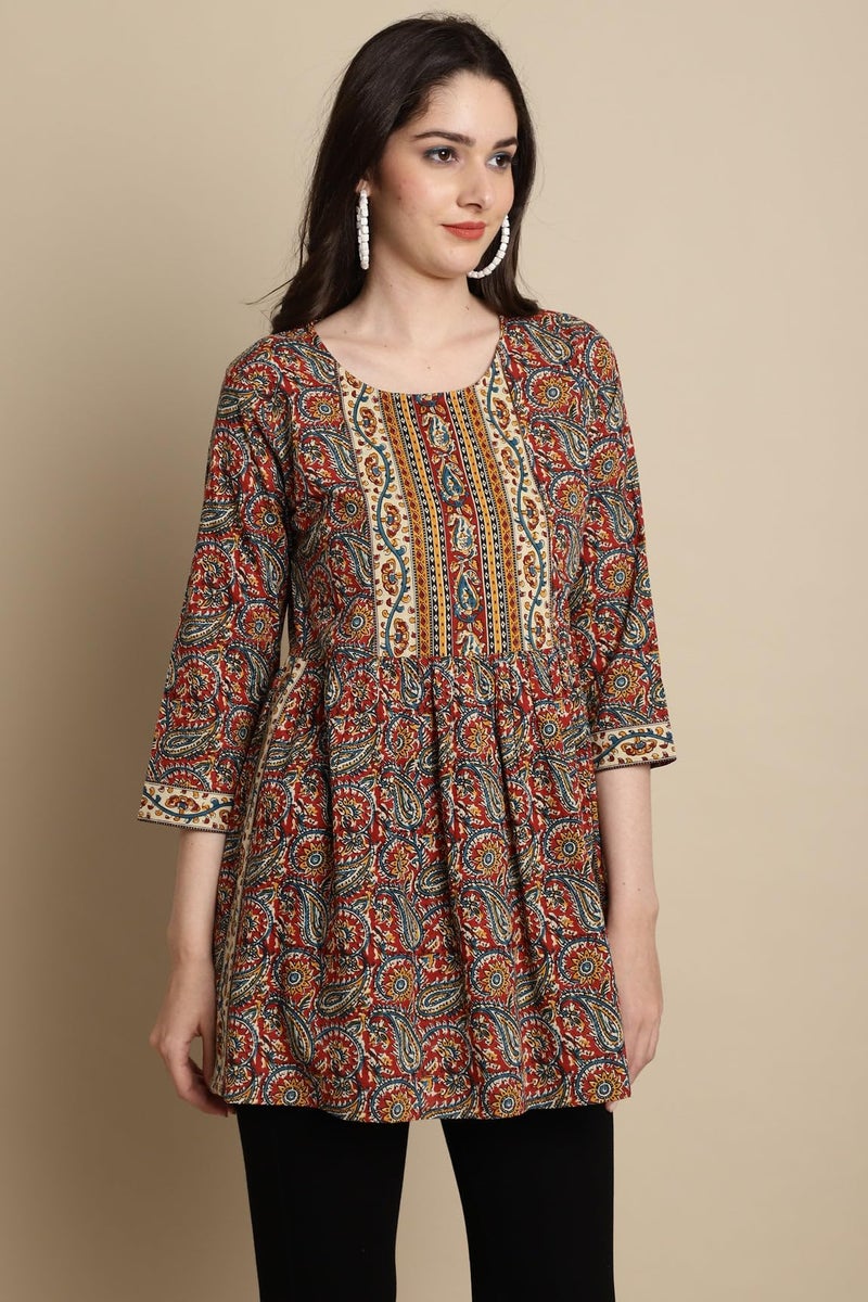 Rajnandini Women's Pure Cotton Jaipuri Printed Short Top (JOPLJPR730-S_Multicolor_S) - Image 3