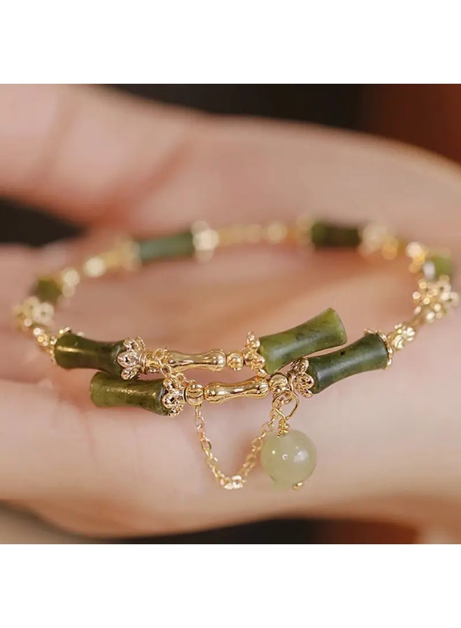 Goolsky سوار من الخيزران الأخضر الأنيق مع لمسات باللون الذهبي وسلسلة مزينة بالخرز - مجوهرات صناعية للنساء، عيد الحب، الذكرى السنوية - Image 1