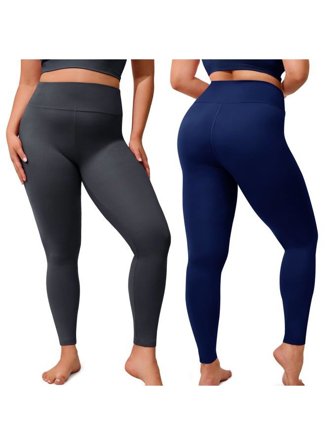 VALANDY Creamlush 3 Pack Plus Size Leggings for Women-High Waisted Soft Stretchy Yoga Pants,L-5XL, 3 Packs - Black/Dark Grey/Navy Blue, 3XL - Image 2