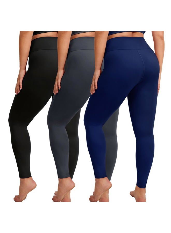 VALANDY Creamlush 3 Pack Plus Size Leggings for Women-High Waisted Soft Stretchy Yoga Pants,L-5XL, 3 Packs - Black/Dark Grey/Navy Blue, 3XL - Image 1
