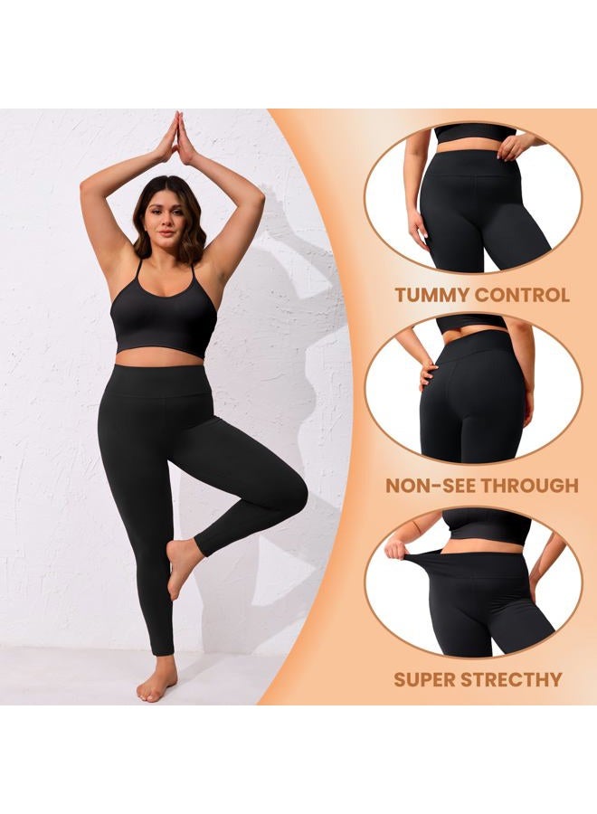 VALANDY Creamlush 3 Pack Plus Size Leggings for Women-High Waisted Soft Stretchy Yoga Pants,L-5XL, 3 Packs - Black/Dark Grey/Navy Blue, 3XL - Image 5