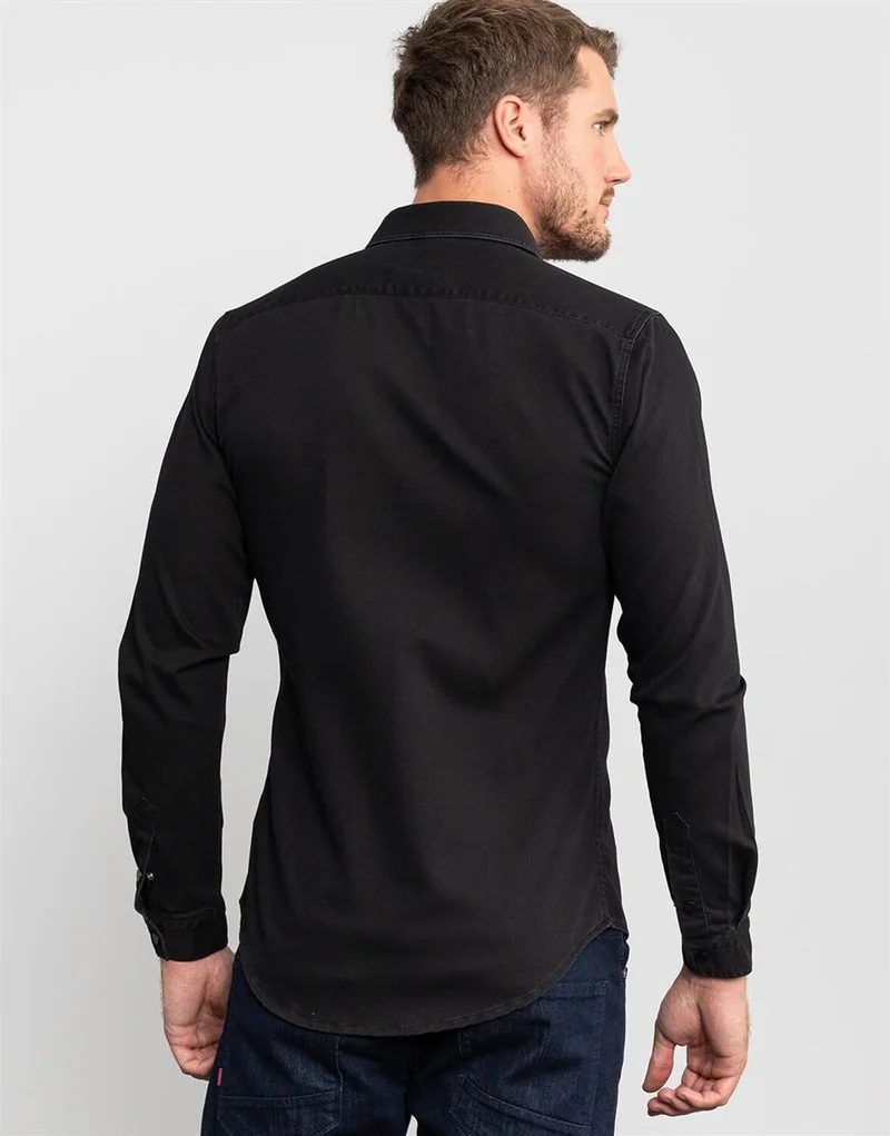 تودورس Slim Fit 100% Cotton Double Pocket Black Denim Shirt