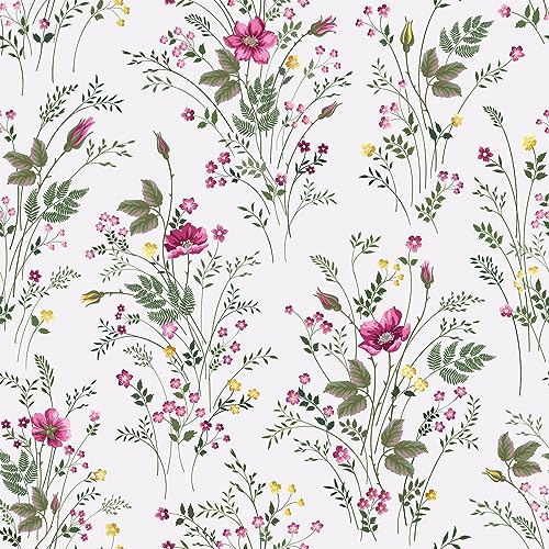 VaryPaper 177x787 Pink Floral Wallpaper Peel and Stick Wildflower Wallpaper Waterproof Self Adhesive Wall Murals Removable Decorative Floral Contact Paper for Cabinets Walls Bedroom Nursery - Image 1