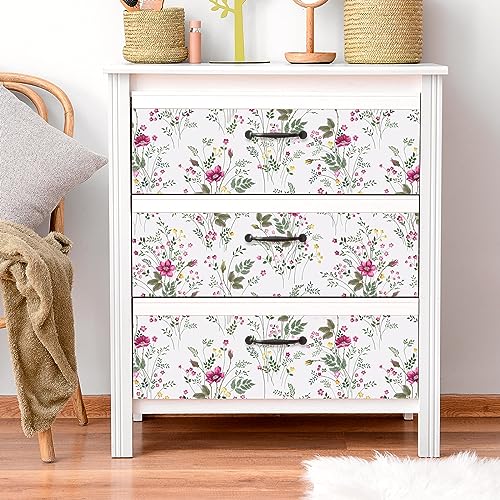 VaryPaper 177x787 Pink Floral Wallpaper Peel and Stick Wildflower Wallpaper Waterproof Self Adhesive Wall Murals Removable Decorative Floral Contact Paper for Cabinets Walls Bedroom Nursery - Image 3