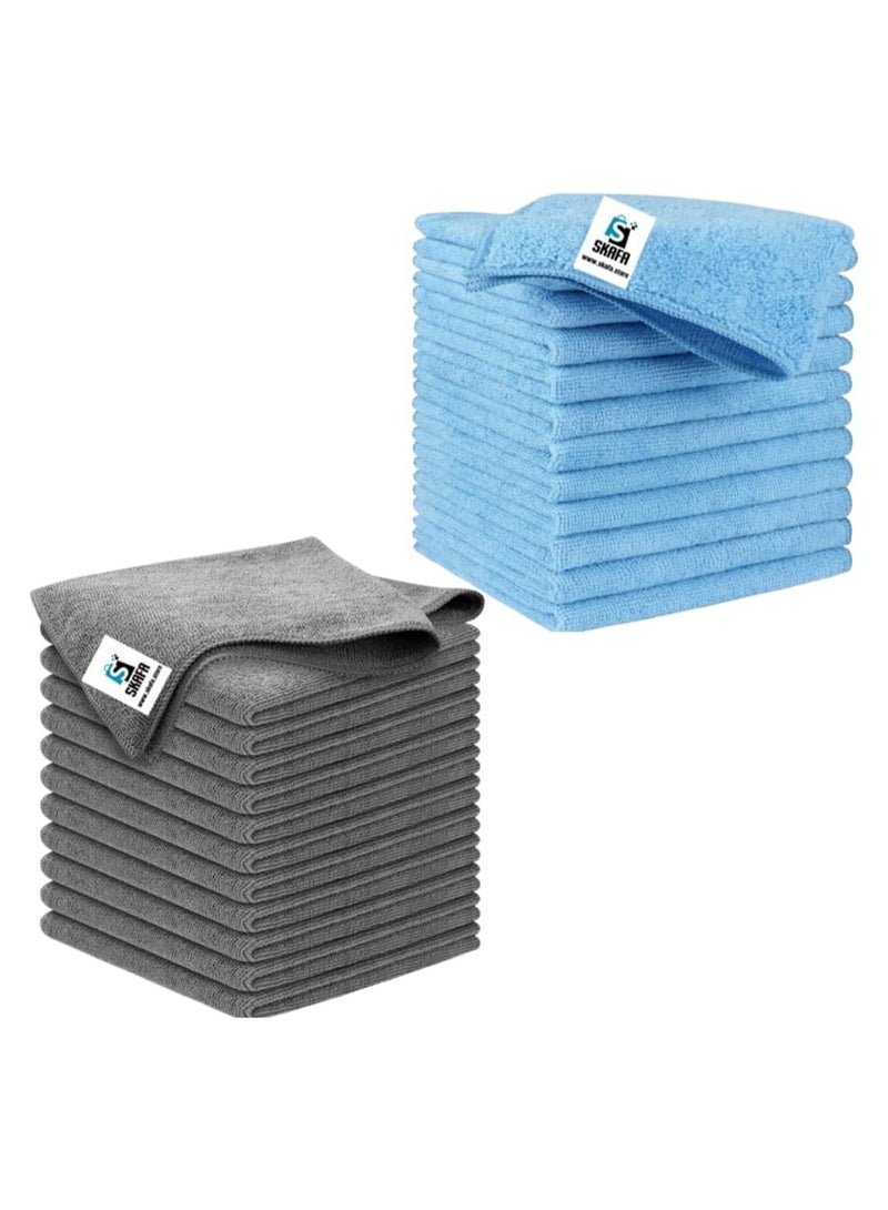 SKAFA Microfiber Cleaning Cloth 24 Pcs | 30 X 30 CM Ultra Absorbent Towels | Premium Microfiber Towels for House, Kitchen, Windows, Cars & More (Grey & Blue) - Image 1