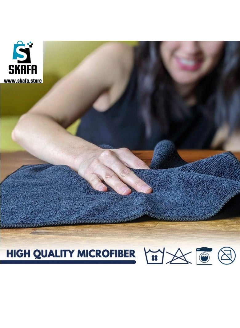 SKAFA Microfiber Cleaning Cloth 24 Pcs | 30 X 30 CM Ultra Absorbent Towels | Premium Microfiber Towels for House, Kitchen, Windows, Cars & More (Grey & Blue) - Image 2