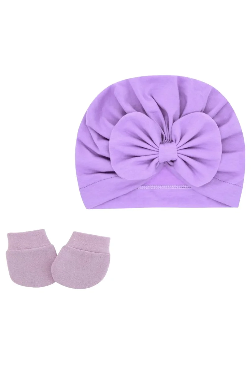 بمبىمىشى Bambimici -  Set of  2 TinyTwist Baby Turban and Mittens - Purple