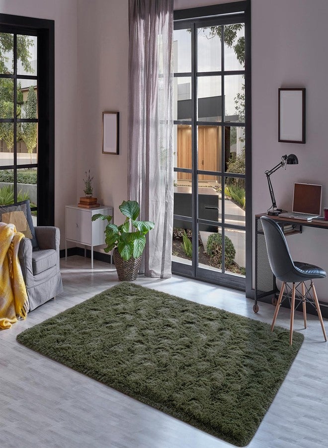 Goideal Fluffy Rug for Bedroom Living Room, 4x6 Olive Green Area Rugs, Faux Fur Shag Modern Carpet Ultra Soft Girls Boys Room Home Decor, Solid - Image 4