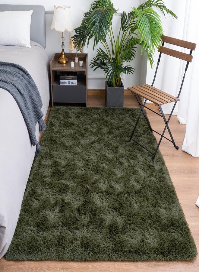 Goideal Fluffy Rug for Bedroom Living Room, 4x6 Olive Green Area Rugs, Faux Fur Shag Modern Carpet Ultra Soft Girls Boys Room Home Decor, Solid - Image 2
