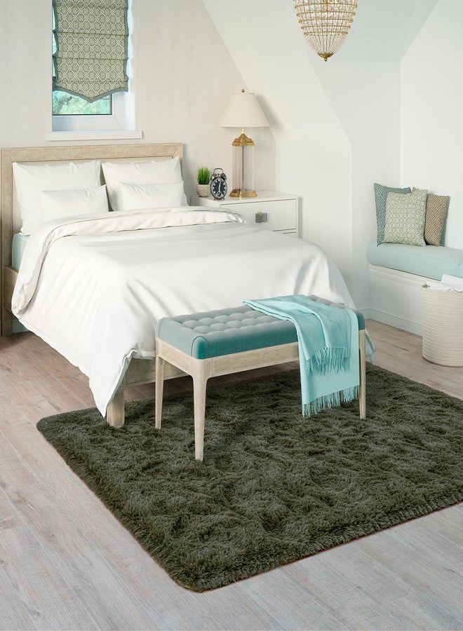 Goideal Fluffy Rug for Bedroom Living Room, 4x6 Olive Green Area Rugs, Faux Fur Shag Modern Carpet Ultra Soft Girls Boys Room Home Decor, Solid - Image 3