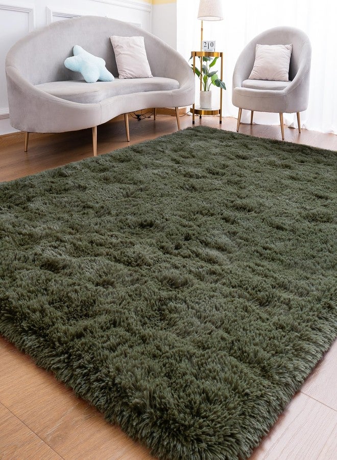 Goideal Fluffy Rug for Bedroom Living Room, 4x6 Olive Green Area Rugs, Faux Fur Shag Modern Carpet Ultra Soft Girls Boys Room Home Decor, Solid - Image 1
