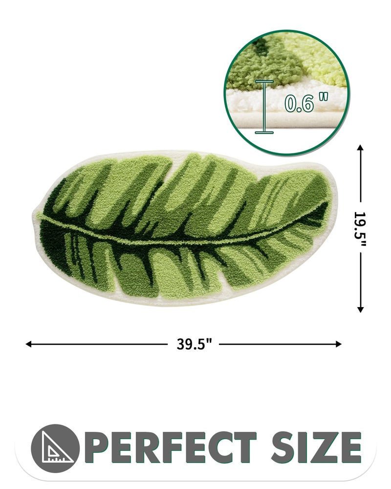 LUMI Cute Bathroom Rugs with Green Leaf Plant  Soft  Fluffy  Plush  Absorbent  Quick Dry  Non Slip  Machine Washable for Shower Floor  Bathroom  Bedroom Kids Room  19.5""x39.5""  Palm Leaf - Image 1