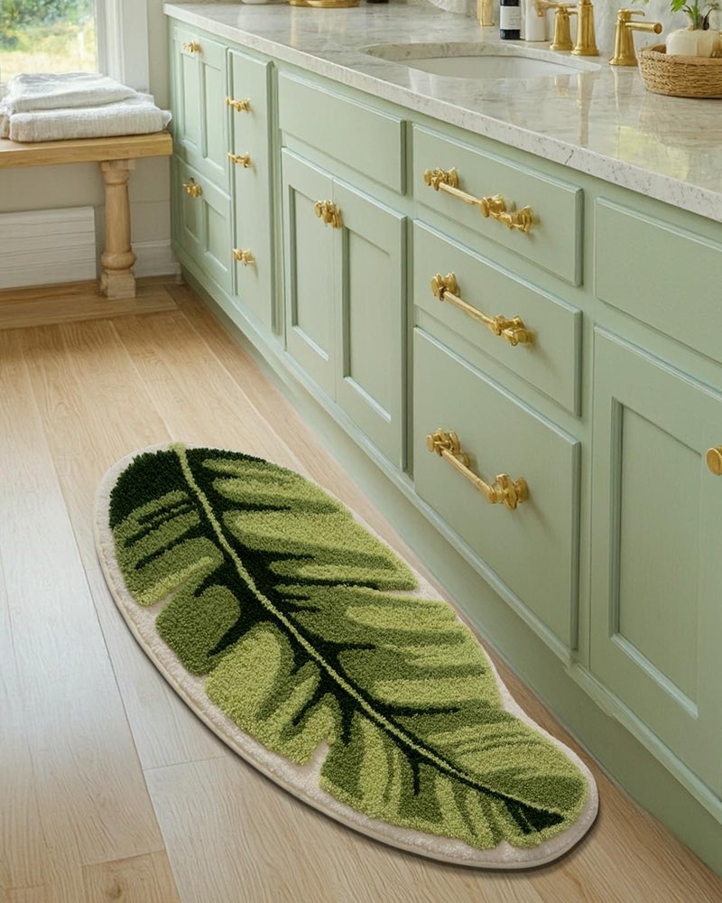 LUMI Cute Bathroom Rugs with Green Leaf Plant  Soft  Fluffy  Plush  Absorbent  Quick Dry  Non Slip  Machine Washable for Shower Floor  Bathroom  Bedroom Kids Room  19.5""x39.5""  Palm Leaf - Image 4