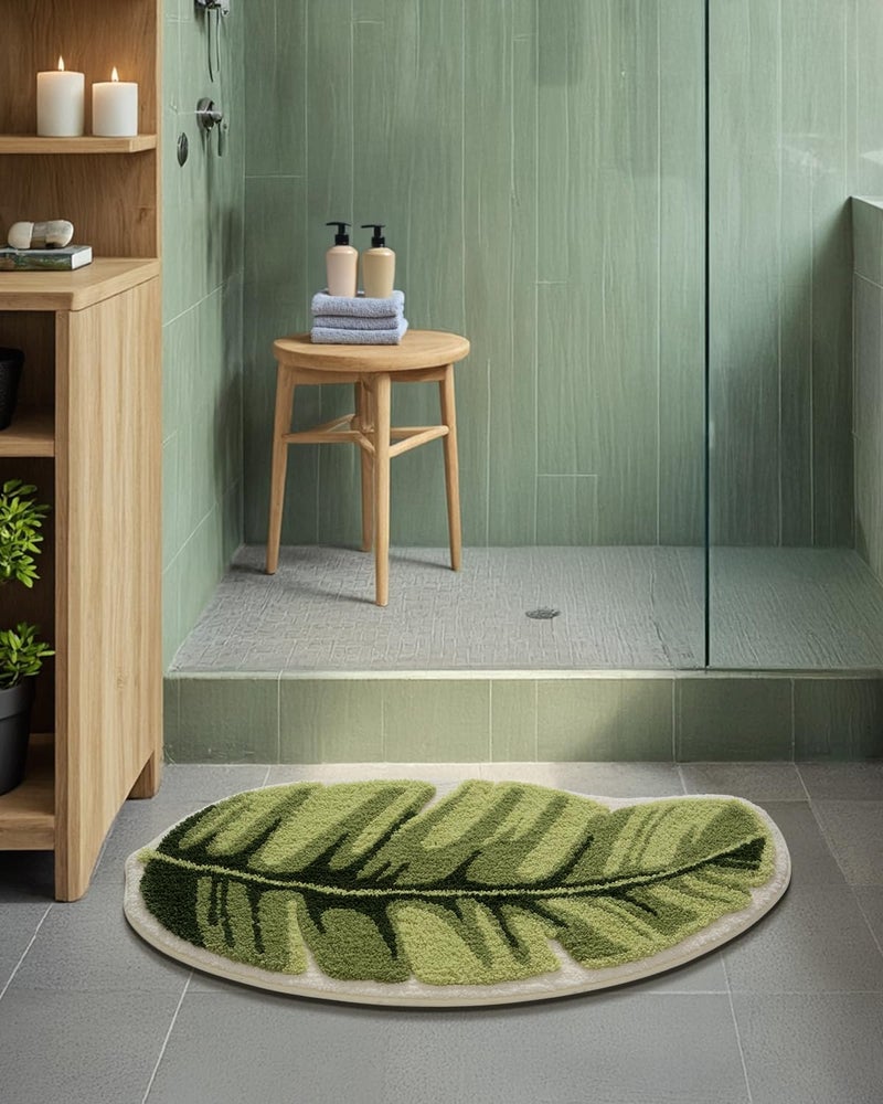 LUMI Cute Bathroom Rugs with Green Leaf Plant  Soft  Fluffy  Plush  Absorbent  Quick Dry  Non Slip  Machine Washable for Shower Floor  Bathroom  Bedroom Kids Room  19.5""x39.5""  Palm Leaf - Image 3