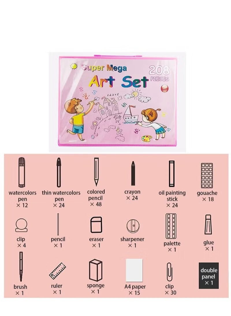 208 PCS Art Supplies Drawing Art Kit for Kids Adults Set with Oil Pastels Crayons, Colored Pencils Paint Brush Watercolor for Budding Artists Kids Teens Boys Girls - Image 5