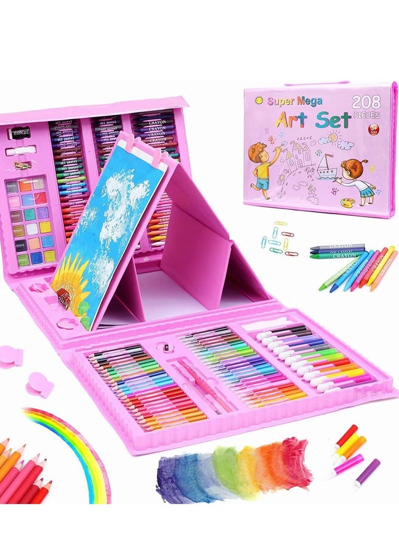 مجموعة أدوات الرسم الفنية للأطفال والبالغين مكونة من 208 قطعة، مع أقلام الباستيل الزيتية وأقلام التلوين وفرشاة الرسم والألوان المائية للفنانين المبتدئين والأطفال والمراهقين والأولاد والبنات - Image 1