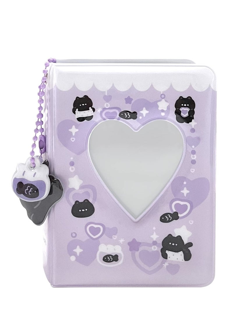 Excefore 3 Inch Mini Photo Album, Heart Hollow Card Binder Album Kpop Holder with Pendant 40 Pockets (Purple Black Cat)  - Image 4
