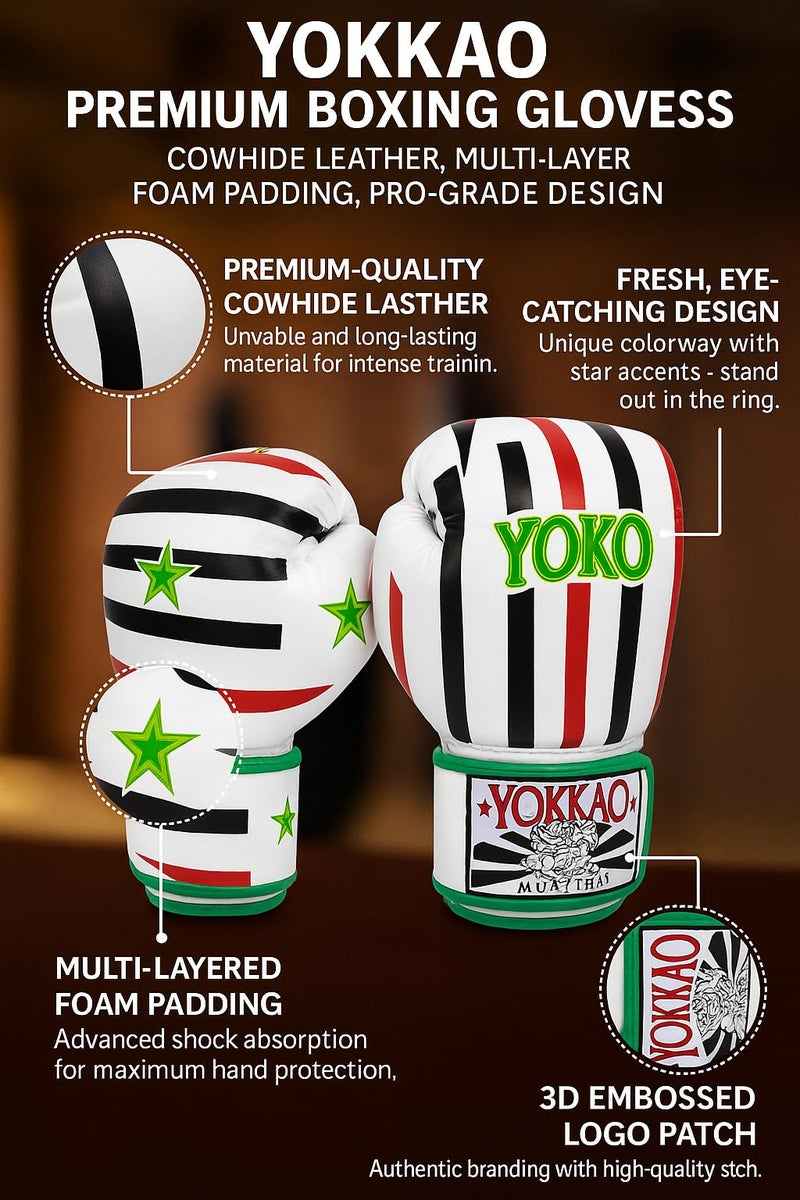 YOKKAO Muay Thai Redgammon Boxing Gloves - White - 14oz - Image 2