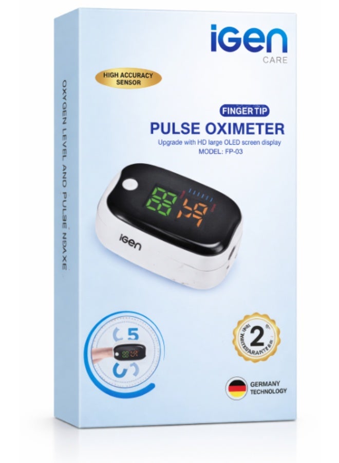 جهاز قياس تشبع الأكسجين في الدم iGen - جهاز رقمي لمراقبة مستوى تشبع الأكسجين ومعدل النبض، قارئ دقيق لمستوى الأكسجين، محمول وسهل الاستخدام