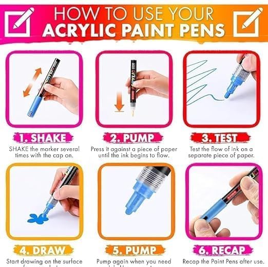 PEACORA PEACORA 60Pc Posca Acrylic marker Pens Colors Premium Waterproof Permanent Paint Art Marker Medium Pen Set for Rock Painting - Image 3