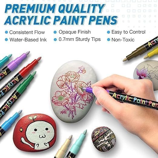 PEACORA PEACORA 60Pc Posca Acrylic marker Pens Colors Premium Waterproof Permanent Paint Art Marker Medium Pen Set for Rock Painting - Image 5
