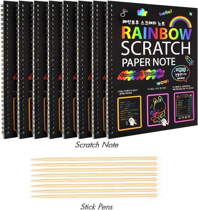 KRAFTMASTERS-ART.CRAFT.DESIGN KRAFTMASTER ®A4 Drawing Book 10 Pages Rainbow Scratch Paper Notes Scratch Art Activity Books 10.5 X 7.5 inches Scratch Magic Doodle Note Pad for Kids Arts and Crafts Perfect Travel Activity (10) - Image 3