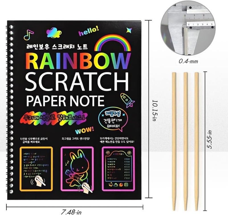 KRAFTMASTERS-ART.CRAFT.DESIGN KRAFTMASTER ®A4 Drawing Book 10 Pages Rainbow Scratch Paper Notes Scratch Art Activity Books 10.5 X 7.5 inches Scratch Magic Doodle Note Pad for Kids Arts and Crafts Perfect Travel Activity (10) - Image 4