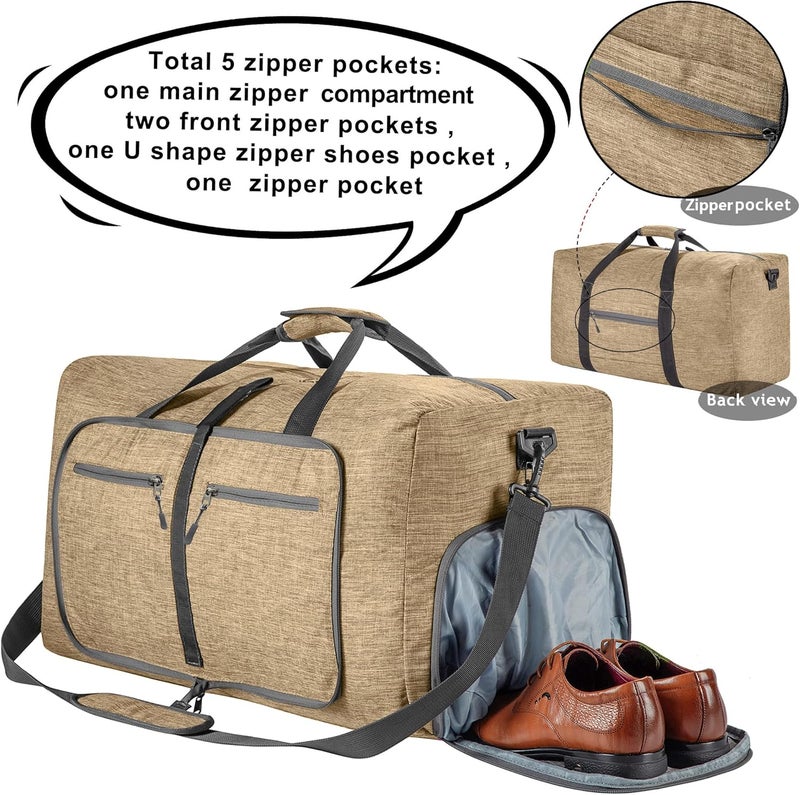 Vomgomfom Travel Duffle Bag for Men, 65L Foldable Travel Duffel Bag with Shoes Compartment Overnight Bag for Men Women Waterproof & Tear Resistant - Image 4