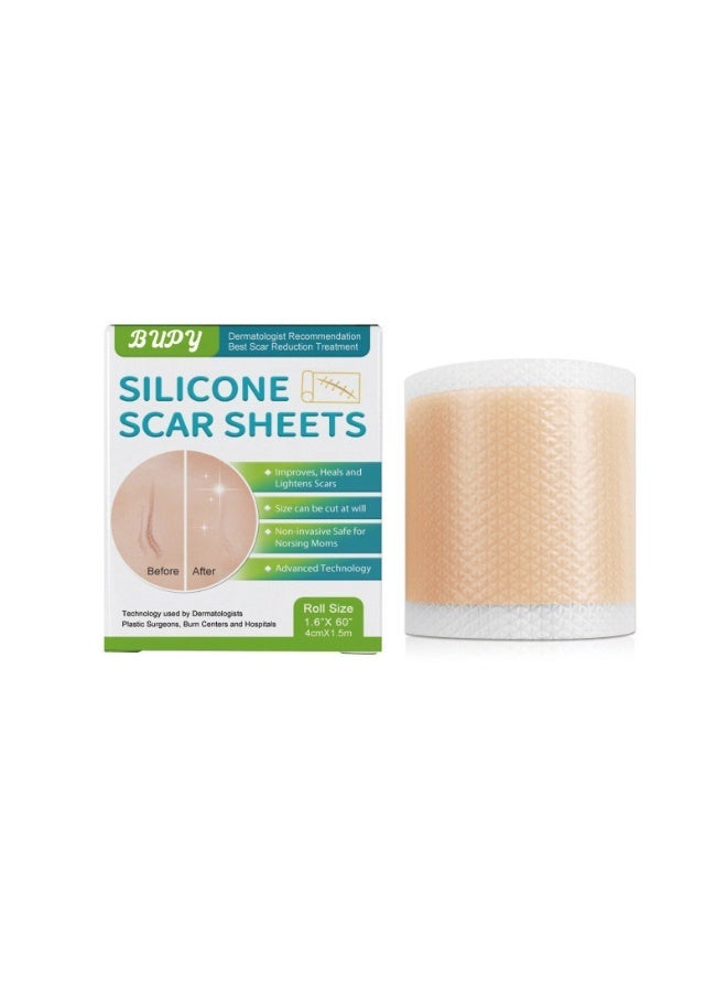 BUPY Medical Grade Silicone Scar Film, Large Capacity Silicone Scar Tape, Suitable for hypertrophic, Acne, Scar Tissue, Injury and Burn Scars, as Well as Pregnancy Scar Types. (1.6in×60in) - Image 1