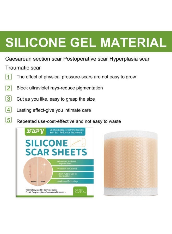 BUPY Medical Grade Silicone Scar Film, Large Capacity Silicone Scar Tape, Suitable for hypertrophic, Acne, Scar Tissue, Injury and Burn Scars, as Well as Pregnancy Scar Types. (1.6in×60in) - Image 3
