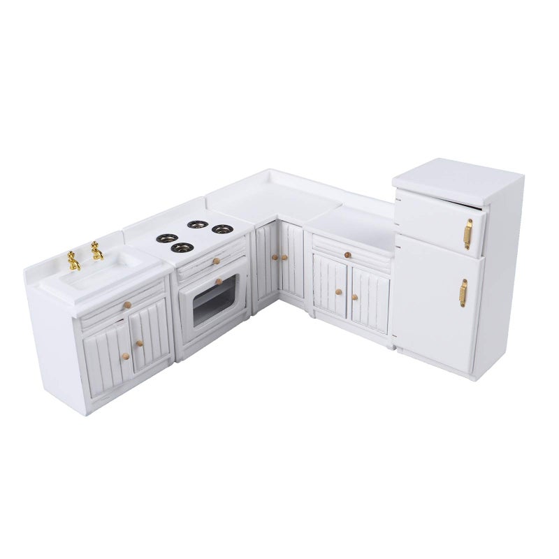 Haomian Dollhouse Kitchen Furniture Kit 112 Doll House Miniature Suite Wooden Kitchen Cabinet Fridge Set Dining Room for Miniature Dollhouse Furniture Scenes Accessories