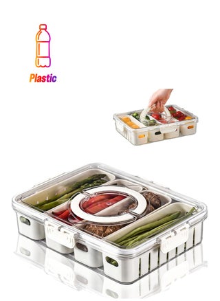 Storage Containers for Fridge, Divided Serving Tray with Lid and Handle, 4 Grids Portable Food Box Container, Fresh Produce Saver for Fruit, Vegetable, Refrigerator, Kitchen, Home, Picnic - pzsku/ZA4E34436F73DFC1603C4Z/45/1744056653/55d572b0-6828-4667-9d90-112d9b6f4233