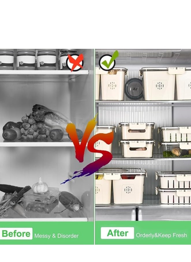 Storage Containers for Fridge, Divided Serving Tray with Lid and Handle, 4 Grids Portable Food Box Container, Fresh Produce Saver for Fruit, Vegetable, Refrigerator, Kitchen, Home, Picnic