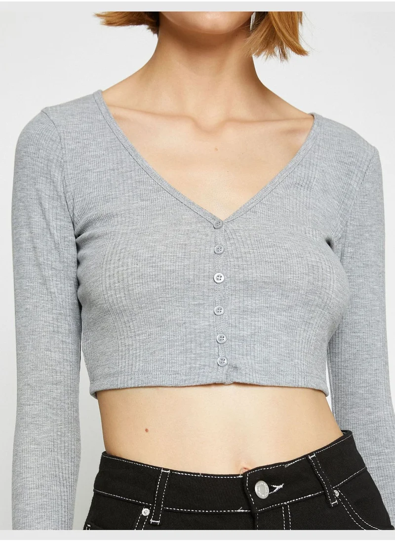 كوتون Crop Button Cardigan