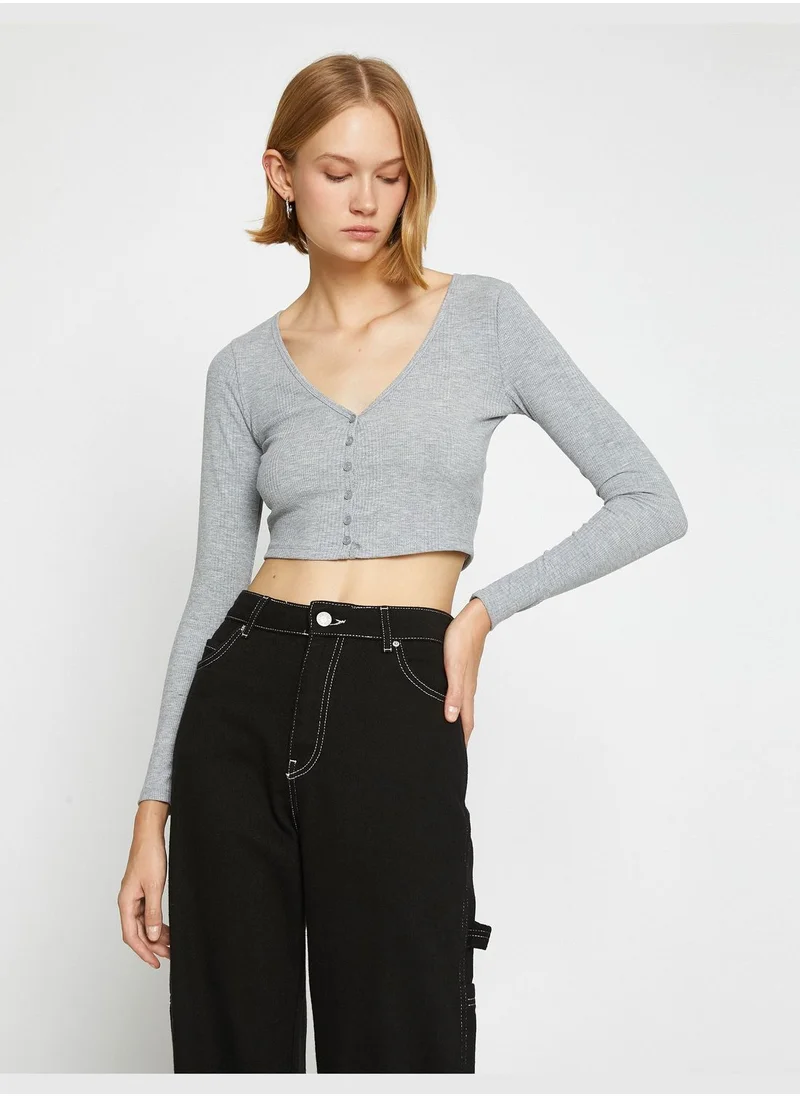 KOTON Crop Button Cardigan