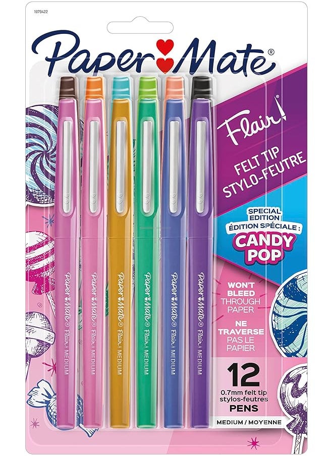 Paper Mate Flair Felt Tip Pens Medium Point 0.7Mm Limited Edition Candy Pop Pack Assorted Colors 12 Count  - Image 1