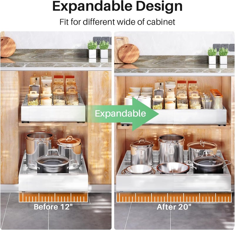 Kitstorack Pull out Cabinet Organizer, Expandable(12"-20") Heavy Duty Slide out Drawers Fixed with Adhesive Nano Film for Pots, Roll out Shelf Storage for Kitchen Base Cabinet, Pantry, Bathroom(2-Pack) - Image 4