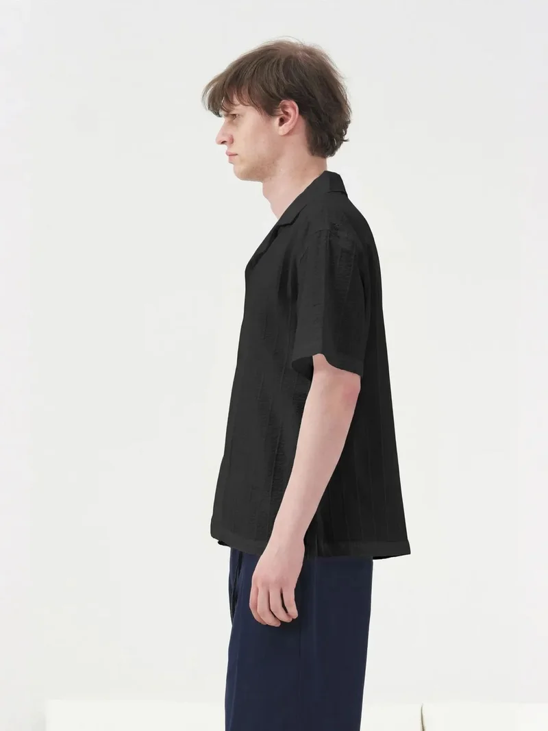 Giesto Black GIESTO Short Sleeve Textured Cotton Shirt for Men | Best Price UAE