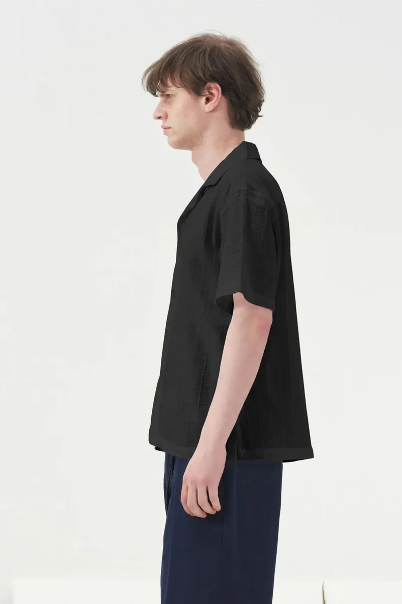 Giesto Black GIESTO Short Sleeve Textured Cotton Shirt for Men | Best Price UAE
