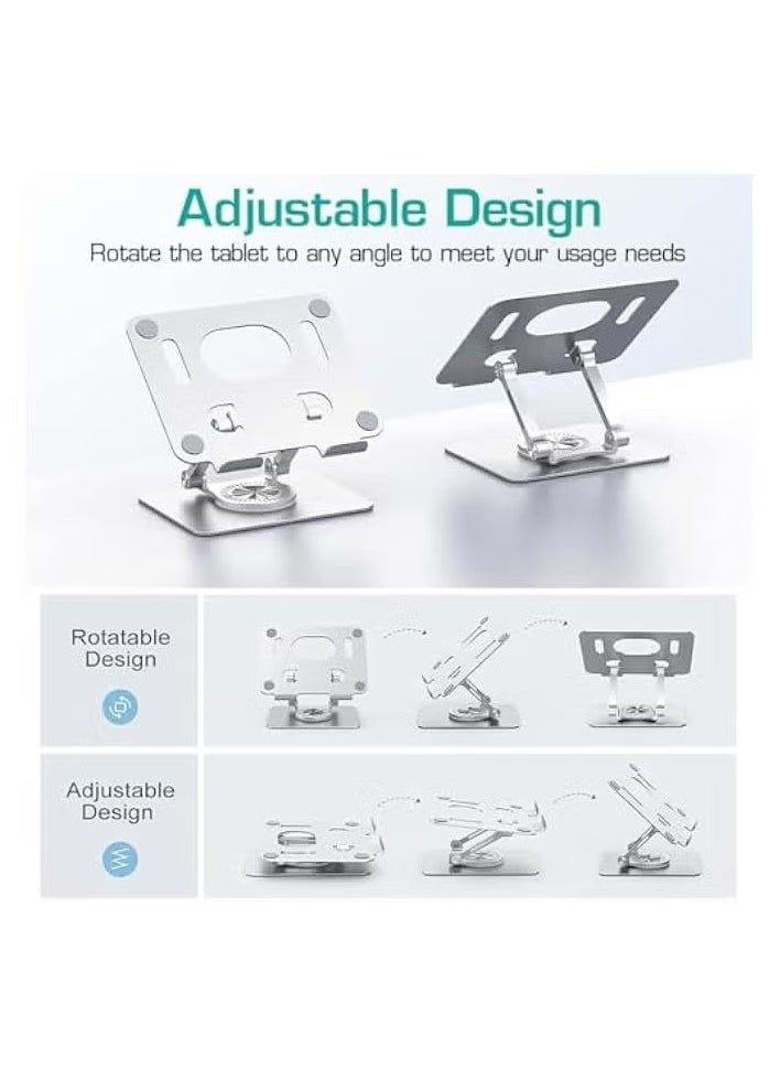 ELTRAZONE iPad Stand Aluminum Foldable Tablet Stand with Adjustable Height and 360° Rotatable Base – Premium Metal Desk Tablet Riser Compatible with 5.8 to 12.9 Inches Tablets Including iPad Pro, iPad Air, Samsung Galaxy Tab, and More – White Color for Stylish Workspace - Image 5