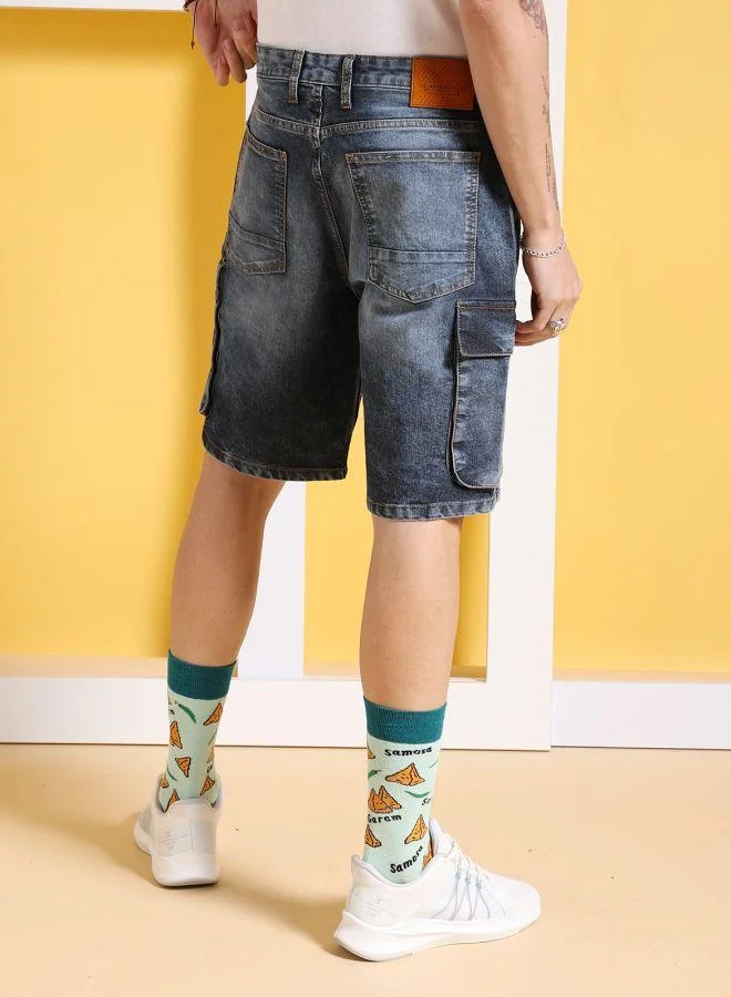 ذا انديان كراج كو Men G-505-CARGO SHORTS Solid Mid-Rise Denim Cargo Shorts