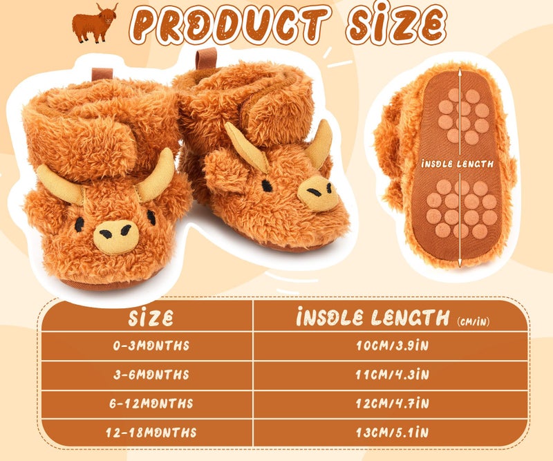 ShinyMatch Highland Baby Booties Newborn Baby Shoes Unisex Infant Slippers for Toddler Infant Girl Boy(0-3 Months,Highland Cow,Yellow) - Image 4