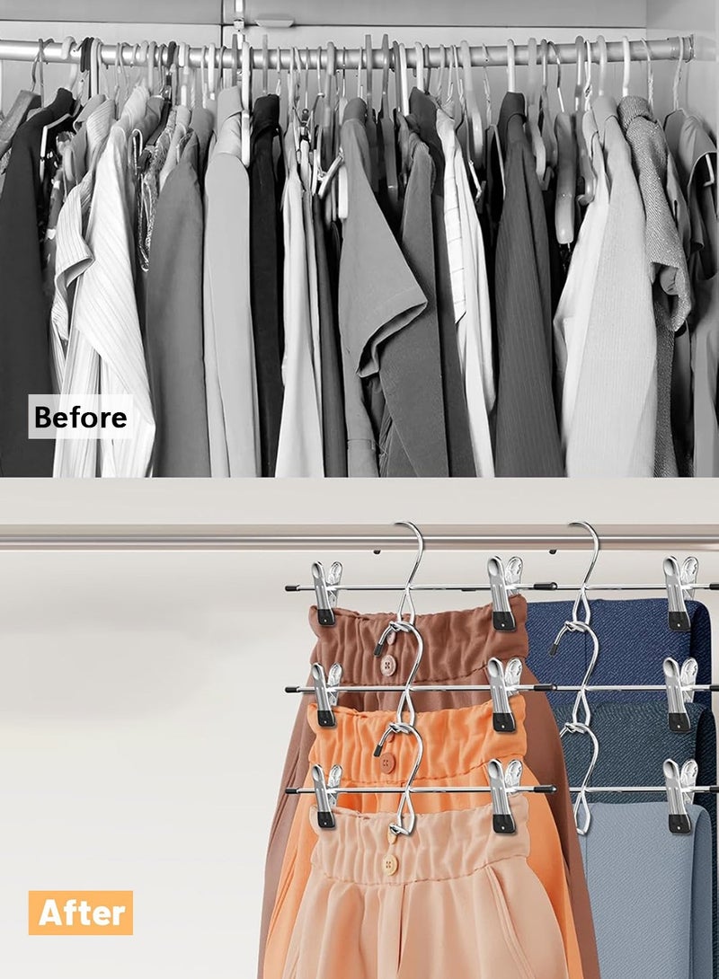 LENND Hangers,Pants Hangers Space Saving Hangers with Clips,Stackable Skirt Hangers,Hanging Closet Organizer and Storage -Clothes Hangers- 8 Pack - Image 2