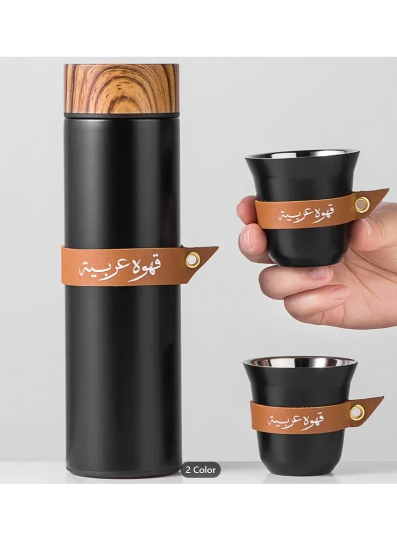 ثلاث مجموعات القهوة هدية ، بما في ذلك 1 400 مل الفولاذ المقاوم للصدأ زجاجة ماء و 2 80 مل فنجان القهوة ، فنجان القهوة مع غطاء جلد ، والعزل الحراري الأسطوانة مع الخشب الحبوب غطاء زجاجة السفر  - Image 1