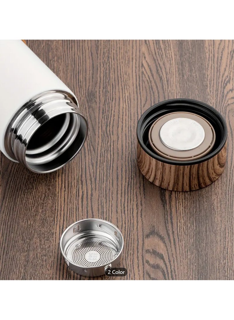 3pcs Coffee Gift Set, Including 1pc 400ml Stainless Steel Water Bottle with 2pcs 80ml Coffee Cups, Coffee Cups with Leather Sleeve, Insulated Tumbler with Wood Grain Lid, Travel Bottle and Water Cup - Image 4